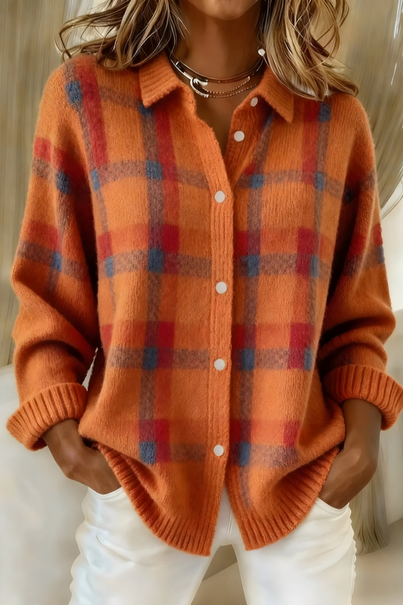Nevaeh | Retro Plaid Knit Cardigan
