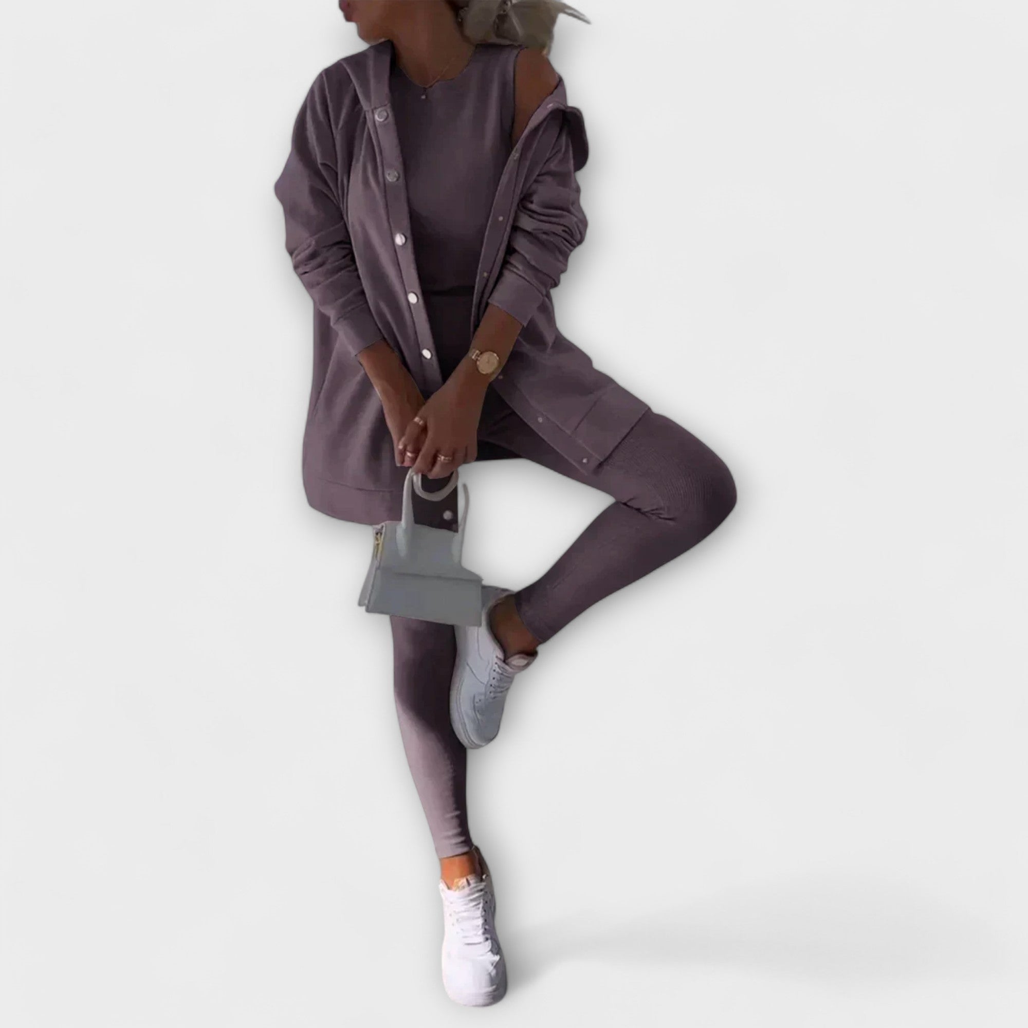 Three-piece set with cardigan