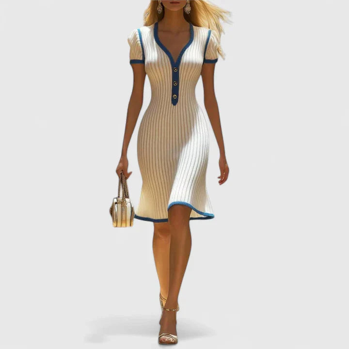 Clara | Chic Button-Detail Elegant Midi Dress