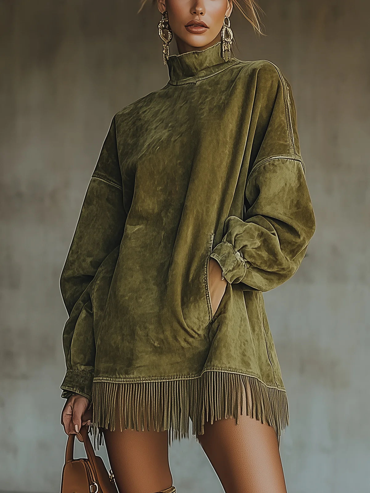 Lucinda | Cozy Fringe Turtleneck Dress