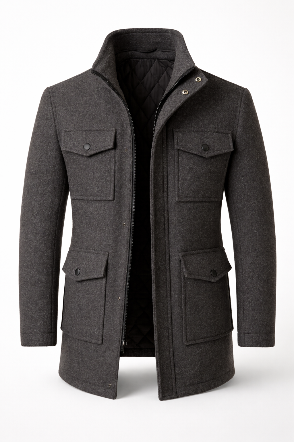 Levi Refined Stand Collar Wool Coat
