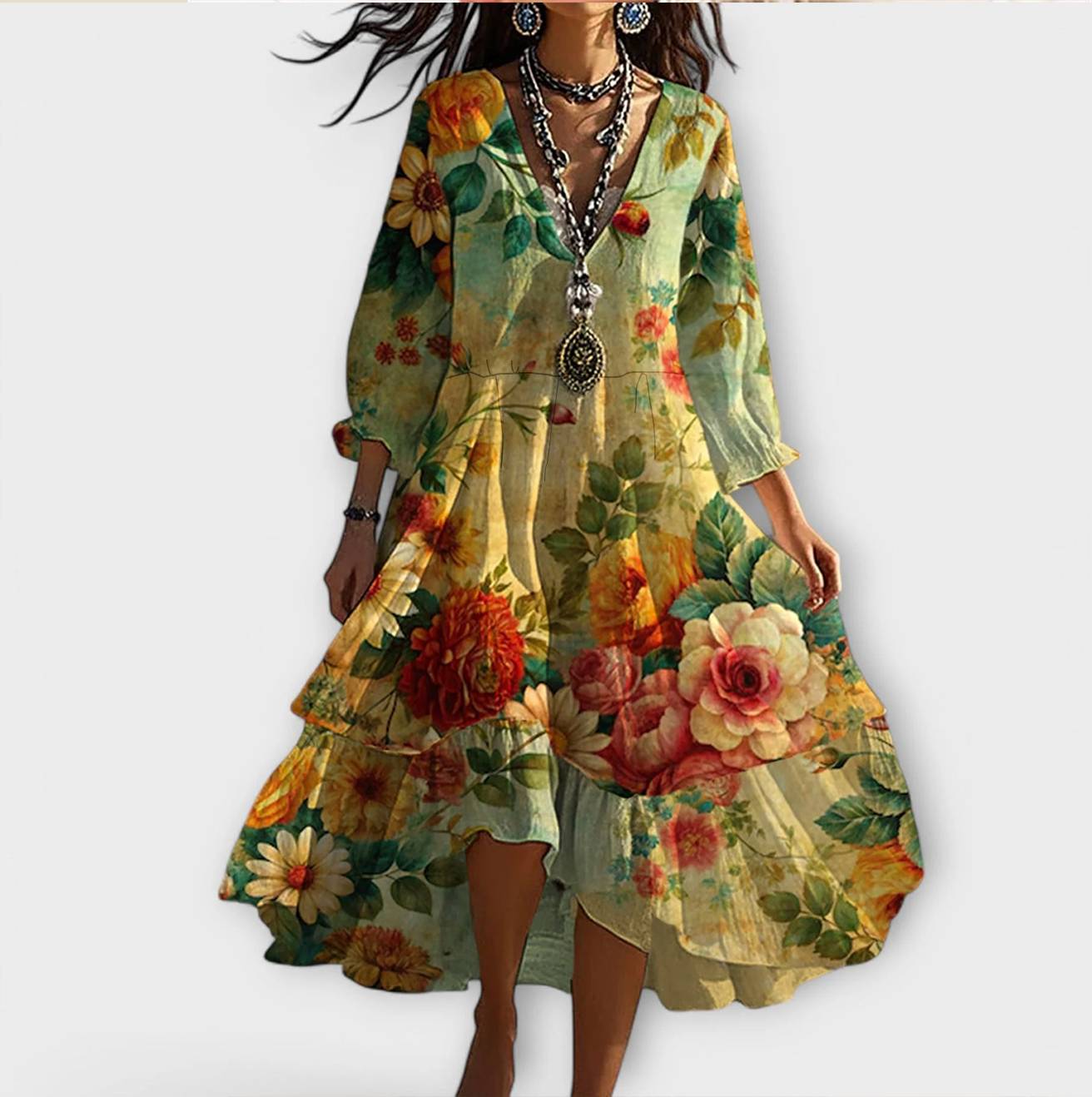 Riley | Vintage Floral Charm Midi Dress