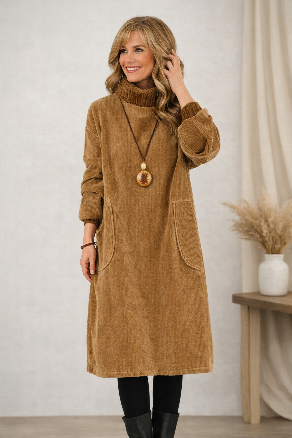 Jennie | Cozy Turtleneck Midi Dress
