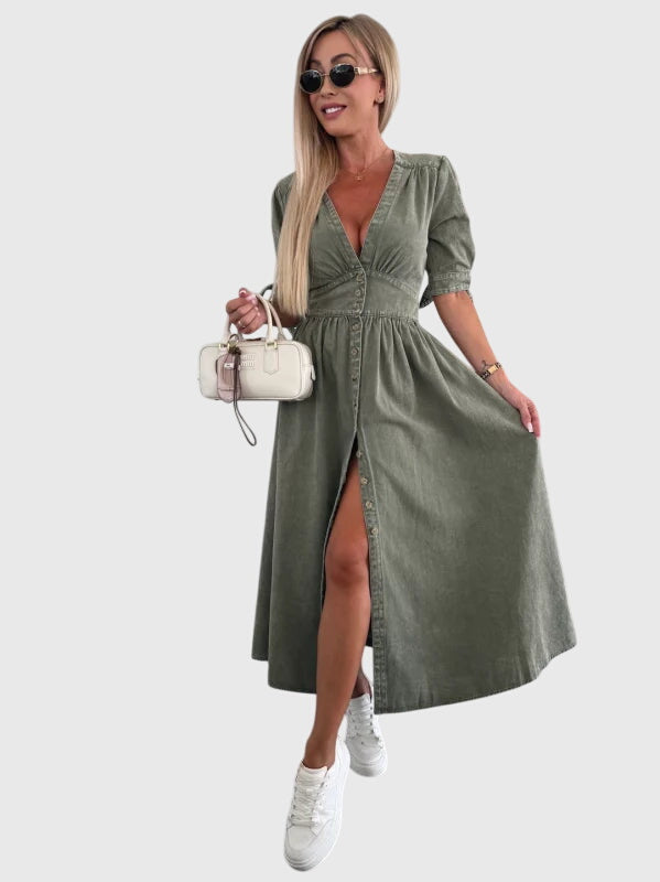 Madelyn | Timeless Button-Detail Denim Midi